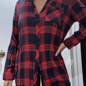 Primark Medium Red, Navy Blue and White Plaid Button down Shirt